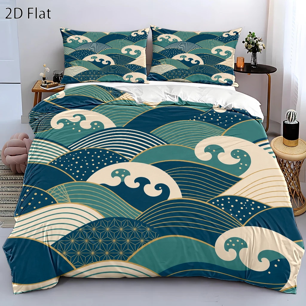 Luxury Skincare & Spa Photos - 3-Piece Japanese-Style Wave Pattern Duvet Cover